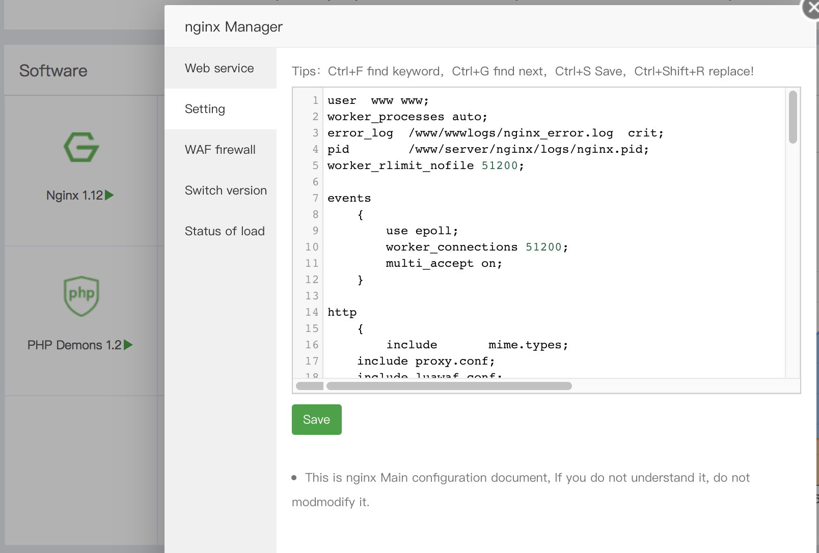 aapanel nginx config file