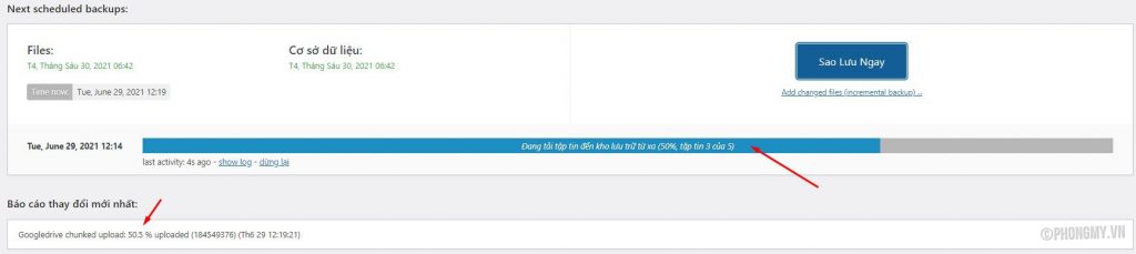 Sao lưu dữ liệu với updraftplus
