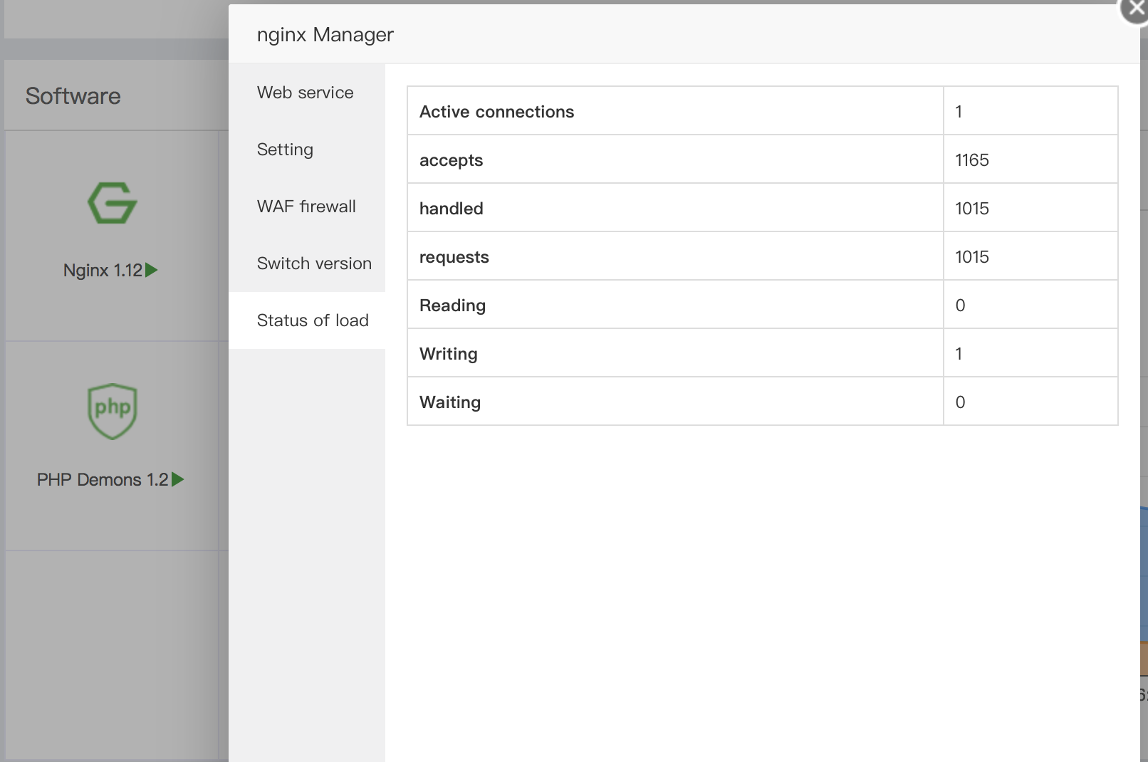 aapanel status of load nginx