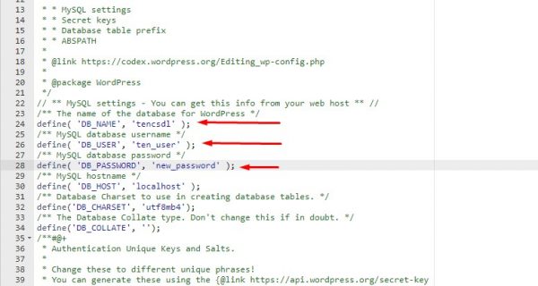 Chỉnh sửa file wp-config.php