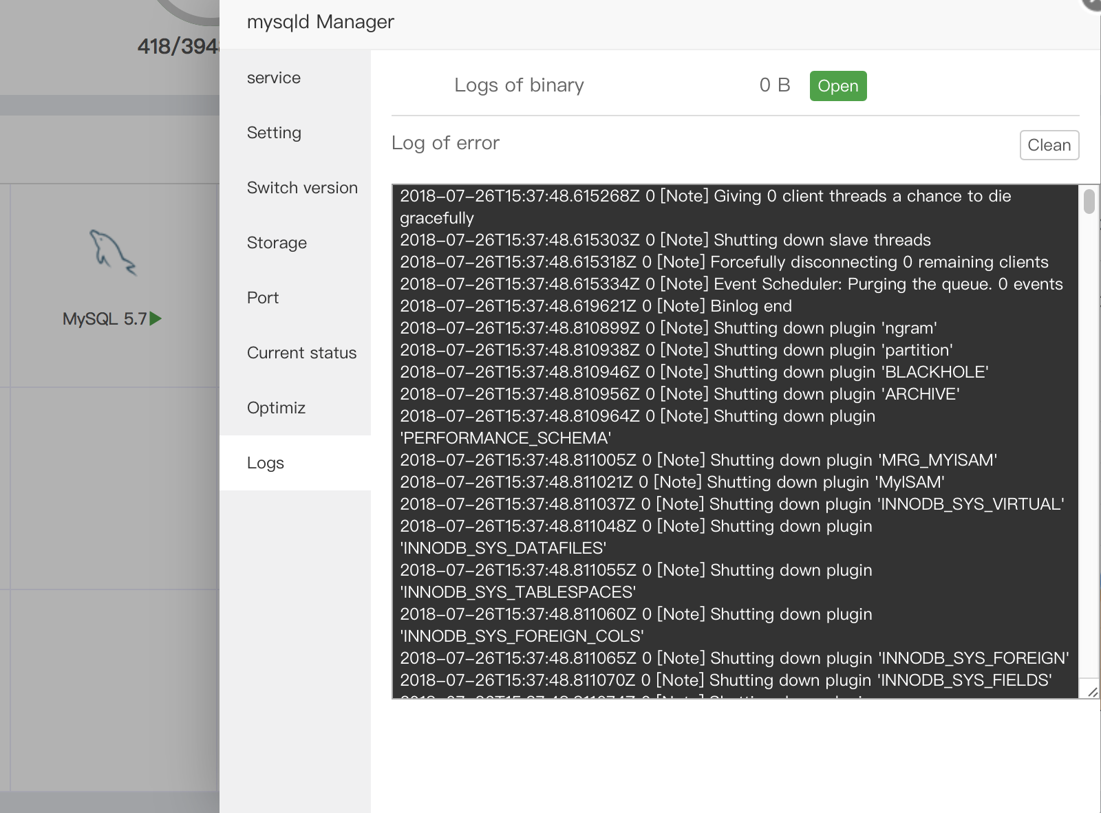 aapanel mysql logs