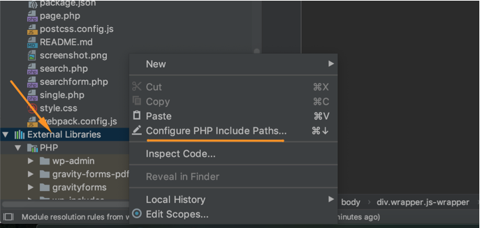 Menu thêm External Libraries trong PhpStorm