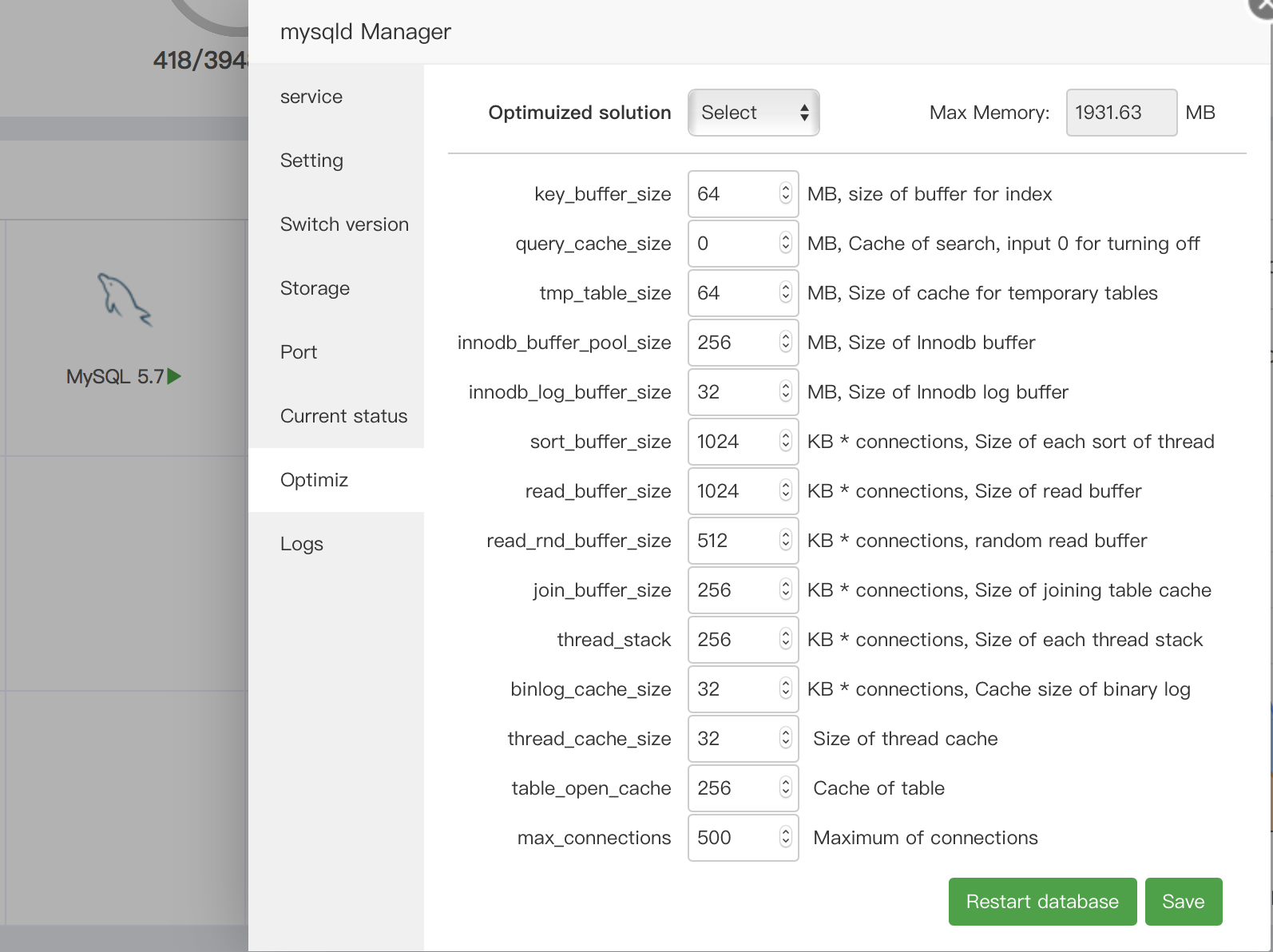 aapanel mysql optimize