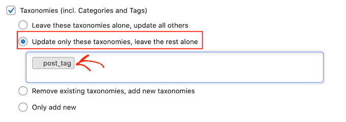 WP Import's taxonomy settings